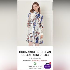 NWT Bora Aksu Peter Pan Collar Mini Dress, Size S
